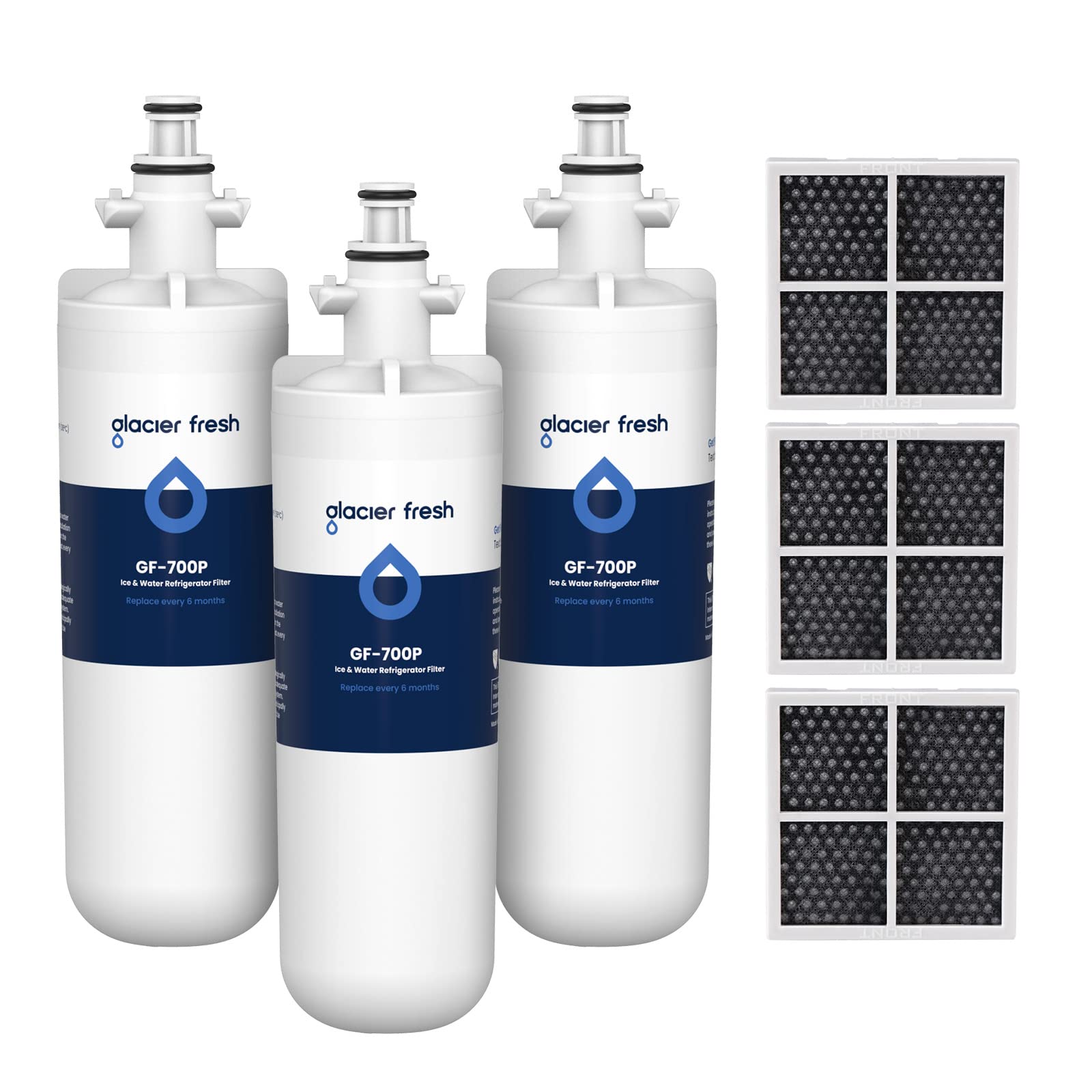 GLACIER FRESH for LG LT700P Refrigerator Water Filter, Replacement for LT700PC, ADQ36006101, ADQ36006102, RWF1200A, Kenmore 9690, AGF80300801, LFXC24726S, LMXS27626S and LT120F Air Filters, 3 Packs