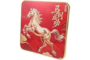 Zerodeko Chinese New Year Horse Plaque 20x20cm Wooden Framed Horse Sculpture Decoration for Home Office