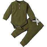 Newborn Baby Boy Girl Clothes Ribbed Knitted Cotton Long Sleeve Romper Long Pants Solid Color Fall Winter Outfits