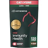 VetriScience Lysine Immunity Health Chews, Chicken, 120 Count | 250 mg Lysine &amp; 50 mg DMG Immune Supplement for Cats &amp; Kittens with Allergies, Sneezing, Runny Nose &amp; Watery Eyes