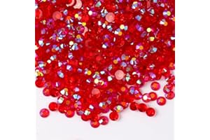 KDKYY 3000 Pieces SS6 2mm Flatback Rhinestones AB Clear Round Gems Crystals for Nail Art DIY Crafts Clothes Shoes Bags （Transparent Red AB）