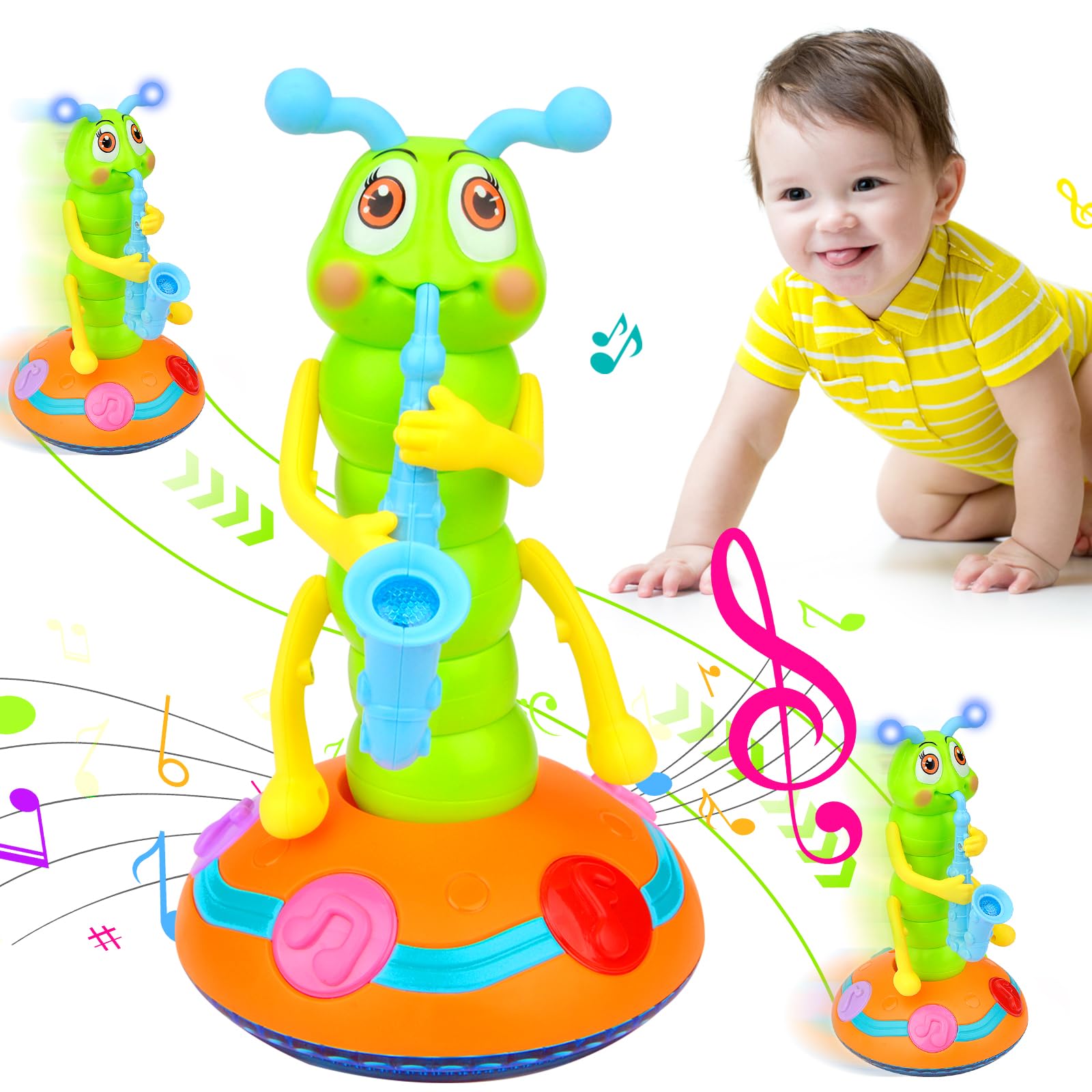 Pipihome Dancing Singing Crawling Caterpillar Toy - Light Up Musical Sensory Toys for Baby Toys 6 to 12 Months, Toddlers 1-4 Years Old oys Girls (Pink Blue Tentacles Random)