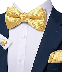 Barry.Wang Yellow Bow Ties for Men Pre-tied Bow Tie
