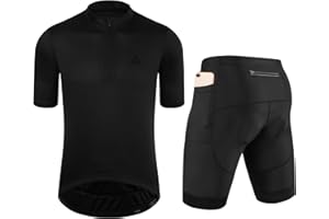 OFF PRND Men's Cycling Jersey 1/3 Zipper Cycling Clothing Set Solid Color Club Fit, Bike Jersey and Shorts Zipper Pocket