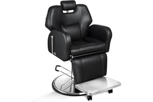 Baasha Professional Barber Chair, Black and Gold Reclining Salon Chair with Comfortable Seat Cushion, All-Purpose Hair Chair with Removable Headrest, Weight Capacity 440 lbs (Black)