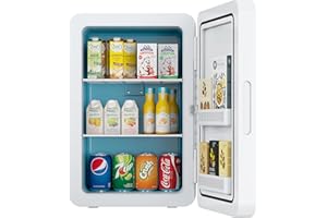 Kikihuose 22L/30Cans Mini Fridge for Bedroom, 12v DC Portable Cooler & Warmer, Mini Refrigerator with Glass Front, for Car Office Desk & Dorm Room Food Beverage Skincare Beauty & Makeup (White)