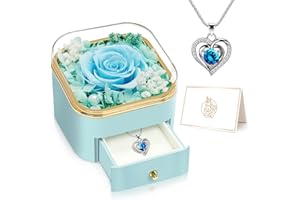 RIANEAN Birthday Gifts for Women Girlfriend Wife, Romantic Forever Eternal Flower for Birthday Anniversary Christmas, Preserved Real Rose with Heart Necklace, Women Gifts for Mom Grandma(Blue)