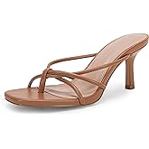LAICIGO Women’s Square Open Toe Flip Flops Stiletto Heels Strappy Thong Slide on Slingback Mules Sandals