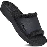 AEROTHOTIC House Slippers for Women Indoor Outdoor Slip on Recovery Plantar Fasciitis Relief Faux Fur Lining Footbed with Breathable Stylish Strap Walking Travel Fuzzy Slides
