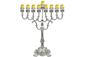 Majestic Giftware Silver-Plated Chanukah Oil Menorah (MN-HA19359BM) | Fits Standard Chanukah Oil Cups and Large Candles | Durable & Long-Lasting Quality | Hanukkah Menorah - 11” High