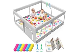 JAOBEEM Baby Playpen with Mat, 50x50 Inch Playpen with Mat Waterproof for Babies and Toddlers Play Pen Playards Safety Gate Fence Active Center Indoor
