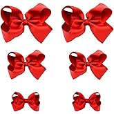 Red Bows for Girls,6PCS Hand-made Grosgrain Ribbon Hair Bows Alligator Clips Hair Accessories for Little Teen Toddler Girls Kids (Red)