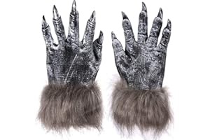 Halloween Werewolf Hand Costume Gloves - Hairy Wolf Claw Hands - Furry Animal Gloves - Cosplay Costume Accessories