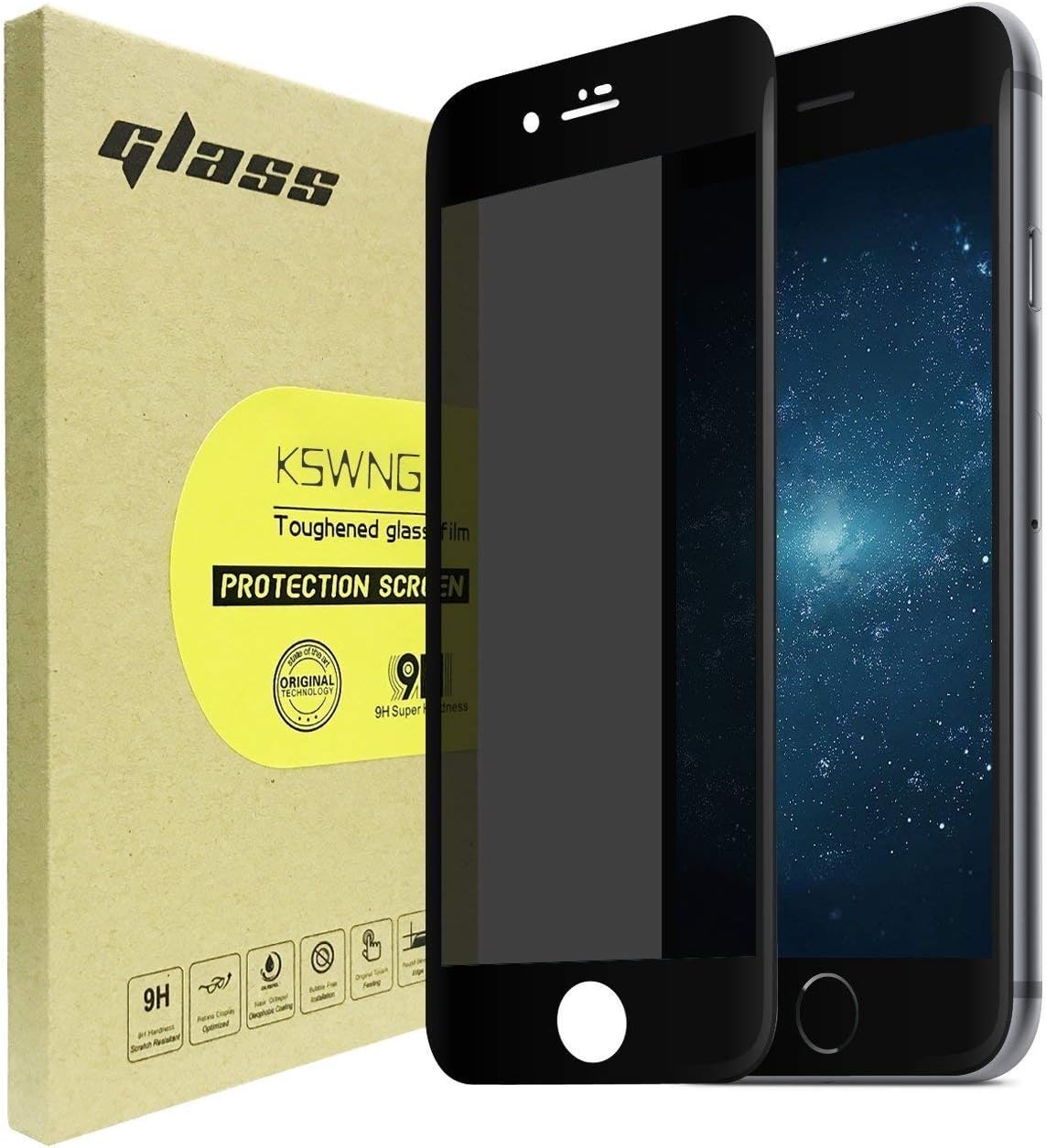 for iPhone 8 Plus/7 Plus Privacy Screen Protector, KSWNG Screen Protector Anti-Spy Tempered Glass Screen [DoubleDefence Technology] 9H Premium Anti-Scratch/Fingerprint(Black)