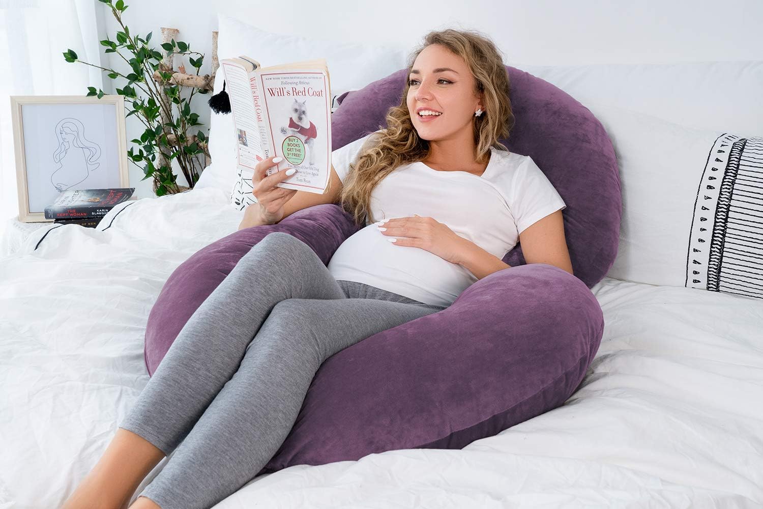 INSEN Pregnancy Body Pillow,Full Body Pillow,C Shaped Full Body Pillow with Velvet Cover (Dark Purple Velvet): Kitchen & Dining