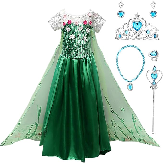 Chruikar Alta Qualita Cosplay Principessa Elsa Natale Regalo Carnevale Snow Queen 4 9 Anni Abiti Costume Vestito Set Corona Bacchetta Travestimento Amazon It Abbigliamento