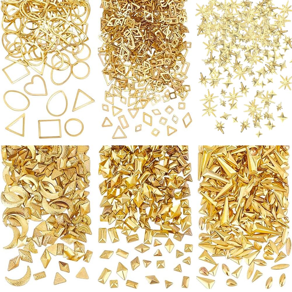 OLYCRAFT 38g 6bags Geometric Themed Resin Fillers Metal Filler Charms Metal Nail Studs Brass Resin Supplies Filling Accessories for Resin Jewelry Making and Nail Decoration