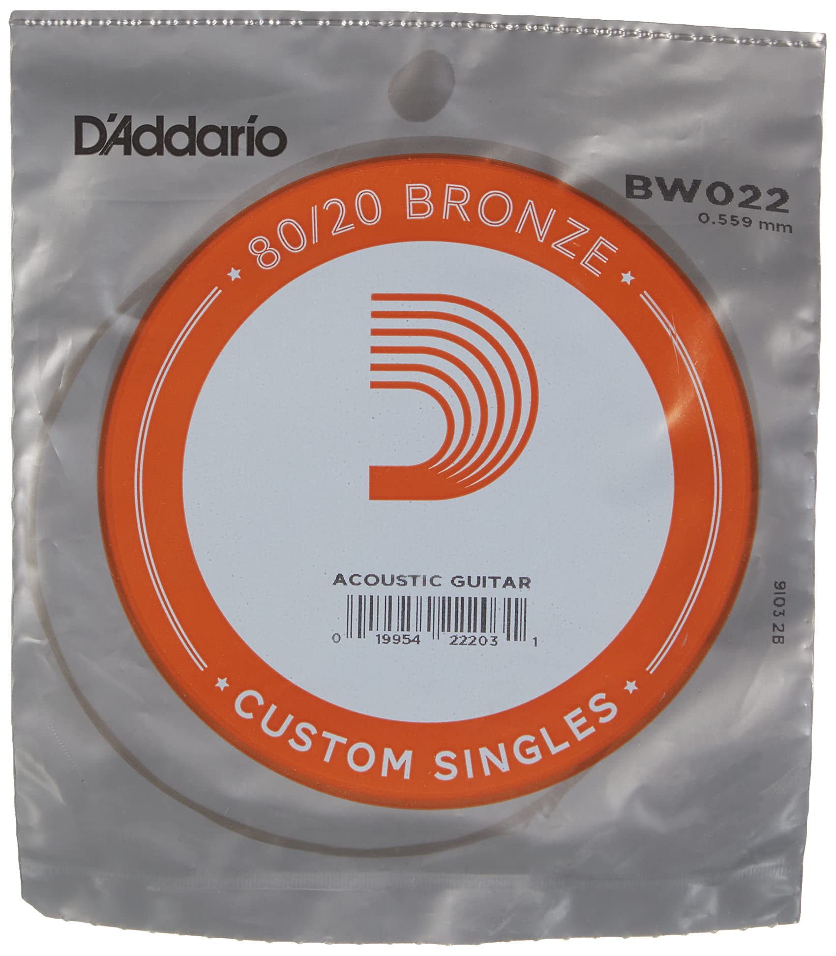 D'Addario .022 Bronze Wound Single String for Acoustic Guitar