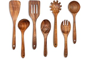 Wooden Spoons for Cooking,Natural Teak Wooden Kitchen Utensils Set (7 PCS)