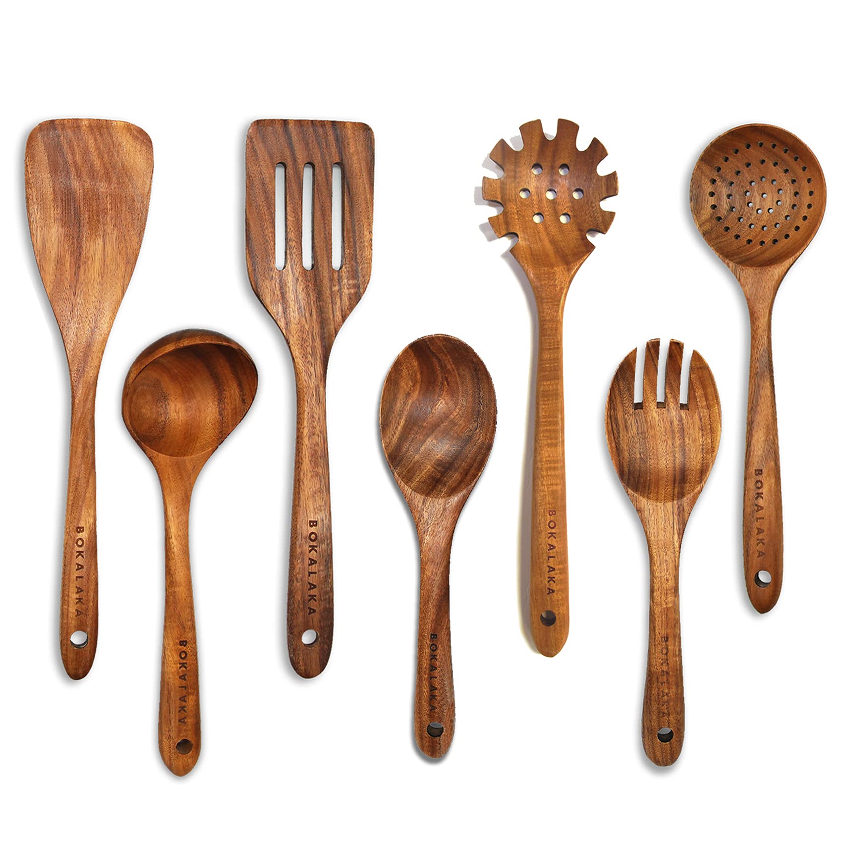 Photo 1 of 7 Piece Wooden Spoons for Cooking,Wooden Utensils for Cooking, Natural Teak Wooden Kitchen Utensils Set, Wooden Cooking Utensils