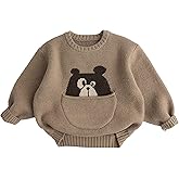 Cherie Kids 100% Cotton 1-5T Pouch Pocket Knit Toddler Baby Boy Girl Unisex Pullover Sweater Outfits Fall Winter Spring