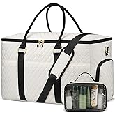 Travel Duffle Bag, Weekender Bag for Women with Shoe Compartment, Large Carry On Overnight Bag with Toiletry Bag, Gym Duffel Bag with Wet Pocket, Hospital Bags for Labor and Delivery (Beige Black)