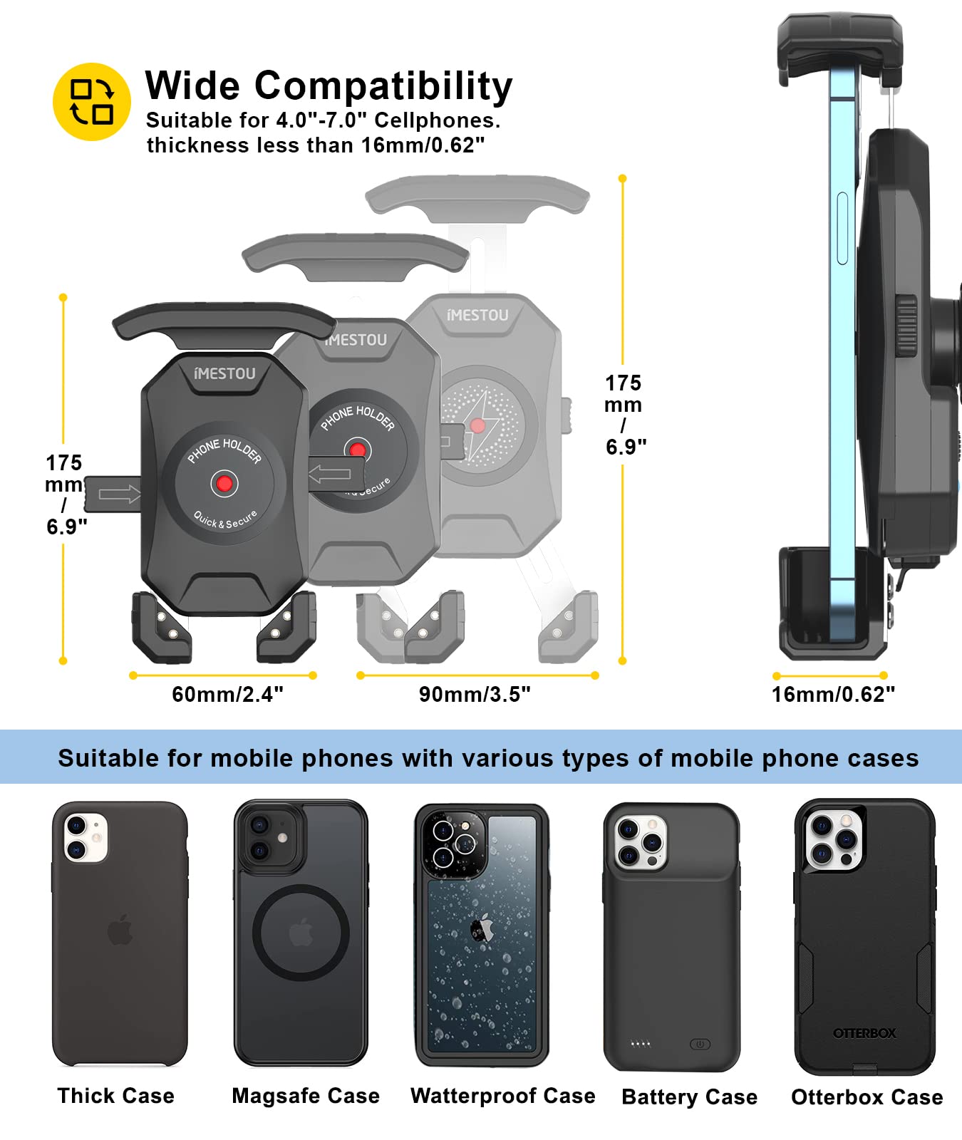 iMESTOU Motorcycle Fork Stem Phone Mount Wireless/USB C Charger with RAM 1