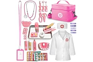 XZZO Doctor Kit for Kids Girls, Wooden Kids Dentist Play Set, Doctor Play Set Pretend Play Toys for Toddlers 3-5 , Realistic Wooden Medical Kit Role Play Set, Gifts for Boys Girls 3+ Years