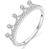 Delzzad Crown Moissanite Ring for Women, 18K White Gold Plated Wedding Promise Ring, Stackable Princess Crown Ring Elegant Jewelry Size 5-11