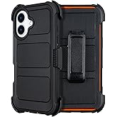 for Defender Phone Case iPhone 16 Case with Belt Clip, for Shockproof iPhone 16 Case Rugged, 2 Layers of Sturdy for iPhone16 Cases Heavy Duty, Military-Grade Cover for iPhone 16Case Black & Orange