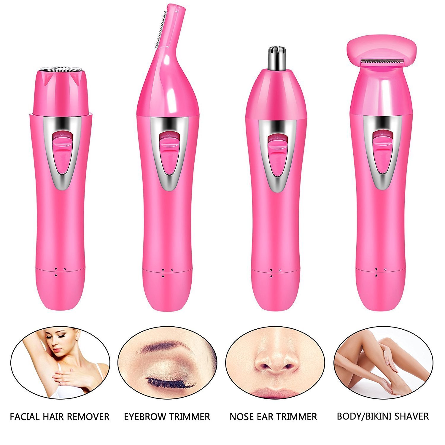 Hair Removal for Women, 4 in 1 USB Rechargeable Nose Hair Trimmer,Eyebrow Trimmer Hair Trimmer Shaver For Ladies,Wishesport Ear Hair Trimmer,Beard Trimmer,Sideburns Trimmer,Eyebrow Trimmer Pink
