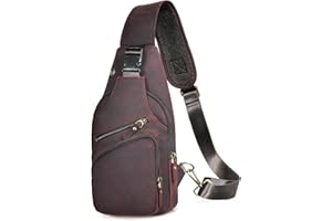 Le'aokuu Men Fashion Casual Tea Designer Travel Hiking Crossbody Chest Sling Bag Rig One Shoulder Strap Bag Men Leather 8015…