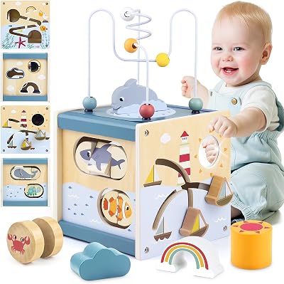 Airlab Wooden Activity Cube 6 in 1 Montessori Toys for 12 Months+