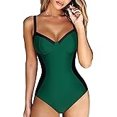 RXRXCOCO Women Slimming Tummy Control One Piece Swimsuits V Neck Crisscross Back Bathing Suit