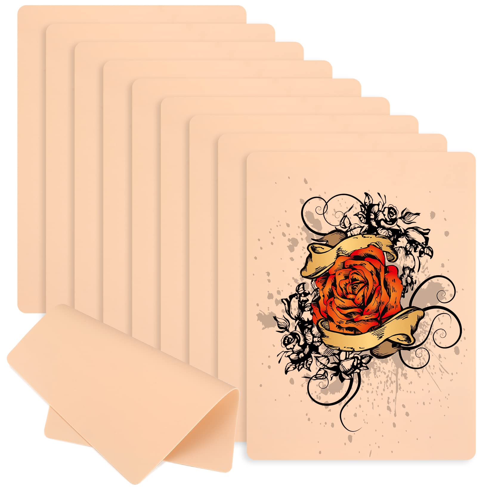 10 Pcs Blank Tattoo Practice Skins, 7.6x5.6" Fake Tattoo Skin Practice, Silicone Double Sides Eyebrow Makeup Pads Tattooing Microblading Practice Skins for Beginner Tattoos Artist1