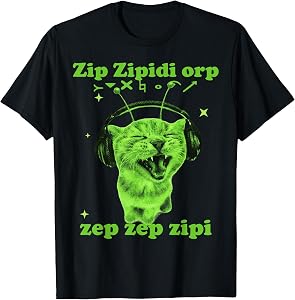 Y2K Alien Cat Meme Silly Cute Headphones Space Kitty Funny T-Shirt