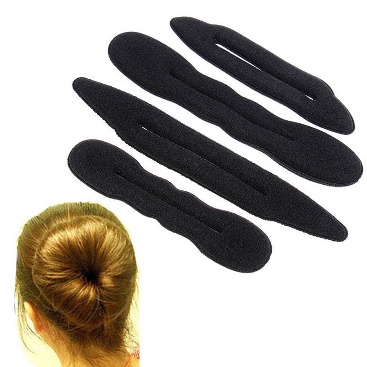 CareforYou® 4PCS Hair Tool Styling Accessories Hair Magic Sponge Clip Foam Bun Curler Twist Magic Sponge Clip Donut Bun Hair Styler