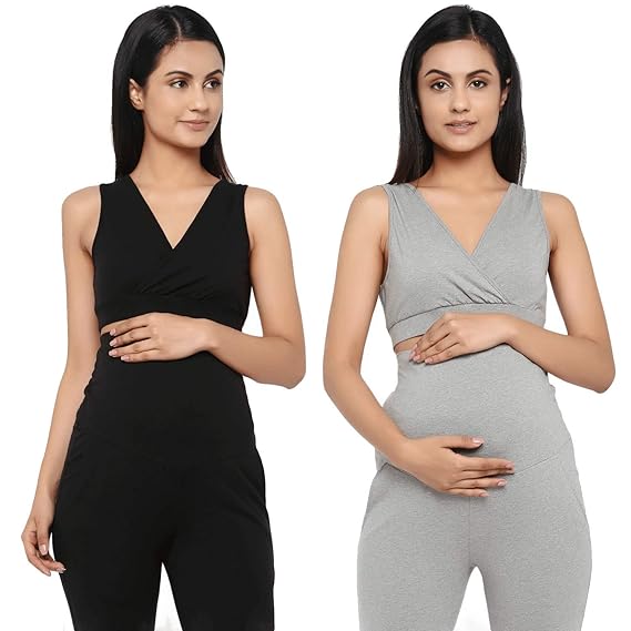 Women's Crossover Maternity & Nursing Bra - (Black & Grey, Large)