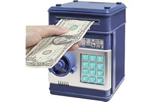HUSAN Piggy Banks Money Banks for Kids, Electronic Password Code Money Banks ATM Banks Box Coin Bank for Children Boys and Girls (Grey Bue)