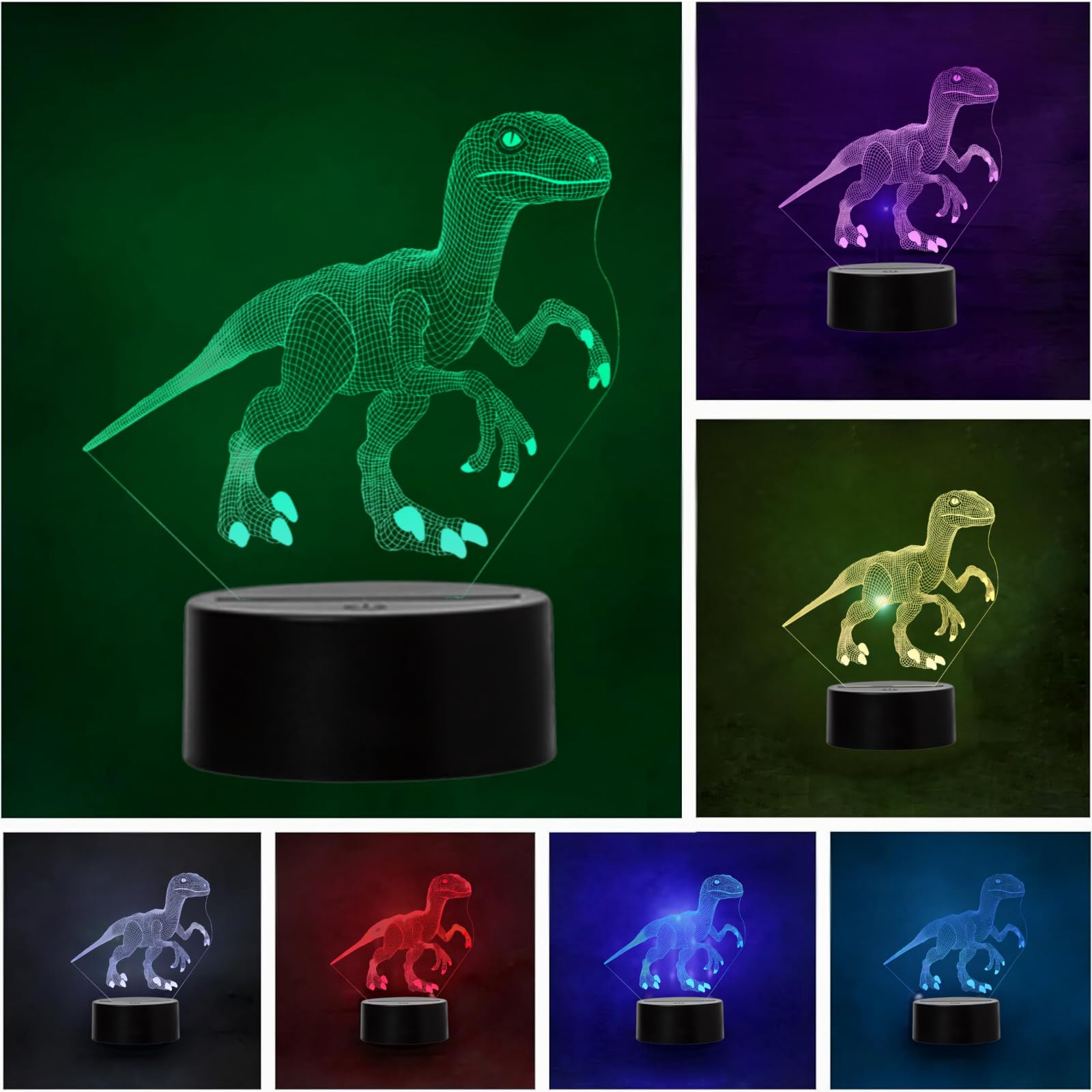 Wolobox 3D Dinosaur Decorative USB Table Lamp, LED Dinosaur Velociraptor Colour Changing Night Light