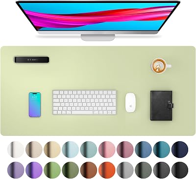 Aothia Grass Green PU Leather Desk Pad 80x40cm Non-Slip Waterproof