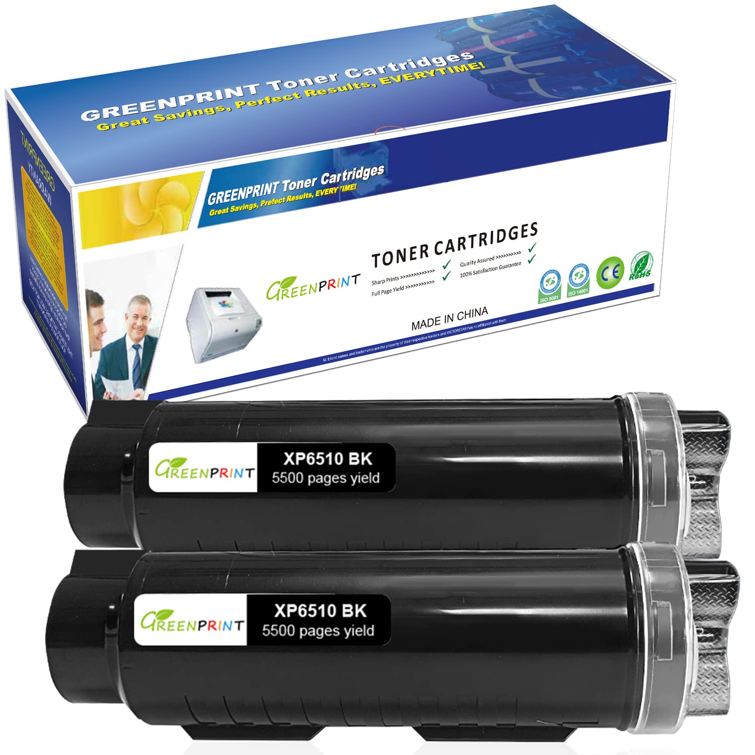 GREENPRINT Compatible Toner Cartridges 6510 6515【Extra High Yield】 5500 Pages 2 Black for Xerox Phaser 6510n 6510dn 6510dni 6510dnm WorkCentre 6515n 6515dn 6515dni 6515dnm Printer