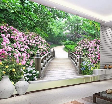 Amazon Wkxzz 3d壁画ルーム風景壁紙ガーデン木製橋公園風景写真壁紙リビングルーム装飾 150x1cm 壁紙