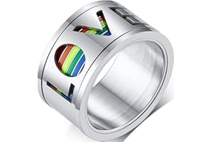 Nanafast Stainless Steel Love Enamel Rainbow LGBT Pride Rings for Gay Lesbian Spinner Ring Anxiety LGBTQ Wedding Bands for Men Size 7-12