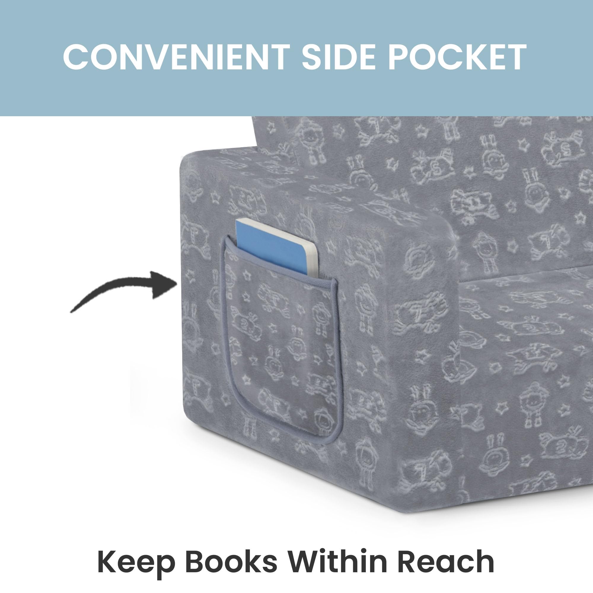 Serta Perfect Sleeper Extra Wide Convertible Sofa to Lounger - Comfy 2-in-1 Flip Open Couch/Sleeper for Kids, Grey