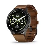 Garmin Venu® 4, 45mm, Advanced Health and Fitness GPS Smartwatch,Bright Colorful Display,Built-in Flashlight,12 Days of Battery Life, Slate with Black Silicone and Brown Leather Band - 2 Bands