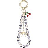 Drogomen Beaded Keychain Wristlet Cherry Bag Charm Bow Keychain Car Key Wristlet Aesthetic Purse Charms for Women