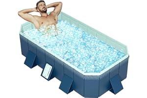 JURBNLP Non-Inflatable Outdoor Swimming Pool, Foldable, Hard Plastic Shell, Portable Bathtub Adult, Ice Bath Tub Suitable for Family Gardens, Gyms, Arena, and Cold Water Therapy Training (116" x 65" x 21")