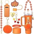 Mity rain 8PCS Cup Accessories for Stanley Cup 30oz 40oz Tumbler with Handle, Including Water Bottle Handle Strap, Chapstick Holder, Boot, Keychain Charms, Straw Topper Cover Cap for Stanley (Orange)