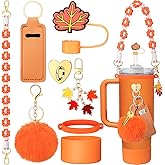 Mity rain 8PCS Cup Accessories for Stanley Cup 30oz 40oz Tumbler with Handle, Including Water Bottle Handle Strap, Chapstick Holder, Boot, Keychain Charms, Straw Topper Cover Cap for Stanley (Orange)